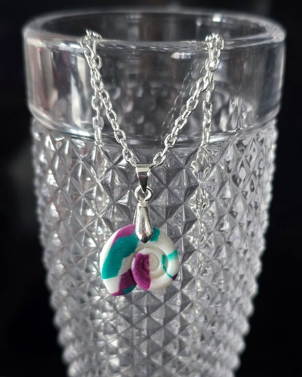 Polymer clay sea shell necklace on a silver plated chain