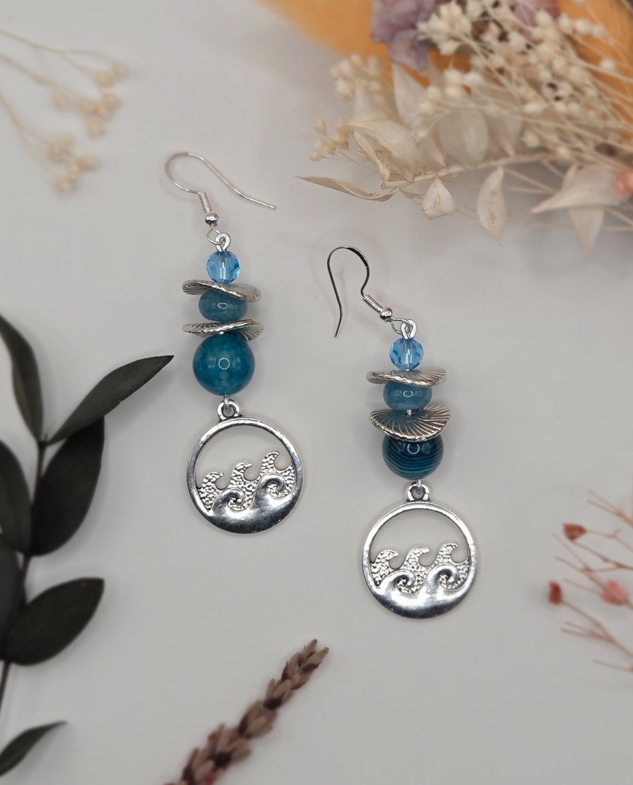 Sterling silver ocean inspired beaded dangle earrings