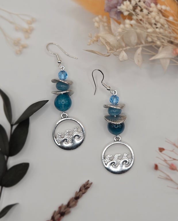 Sterling silver ocean inspired beaded dangle earrings
