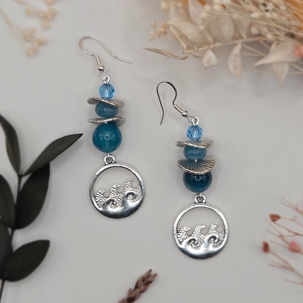 Sterling silver ocean inspired beaded dangle earrings