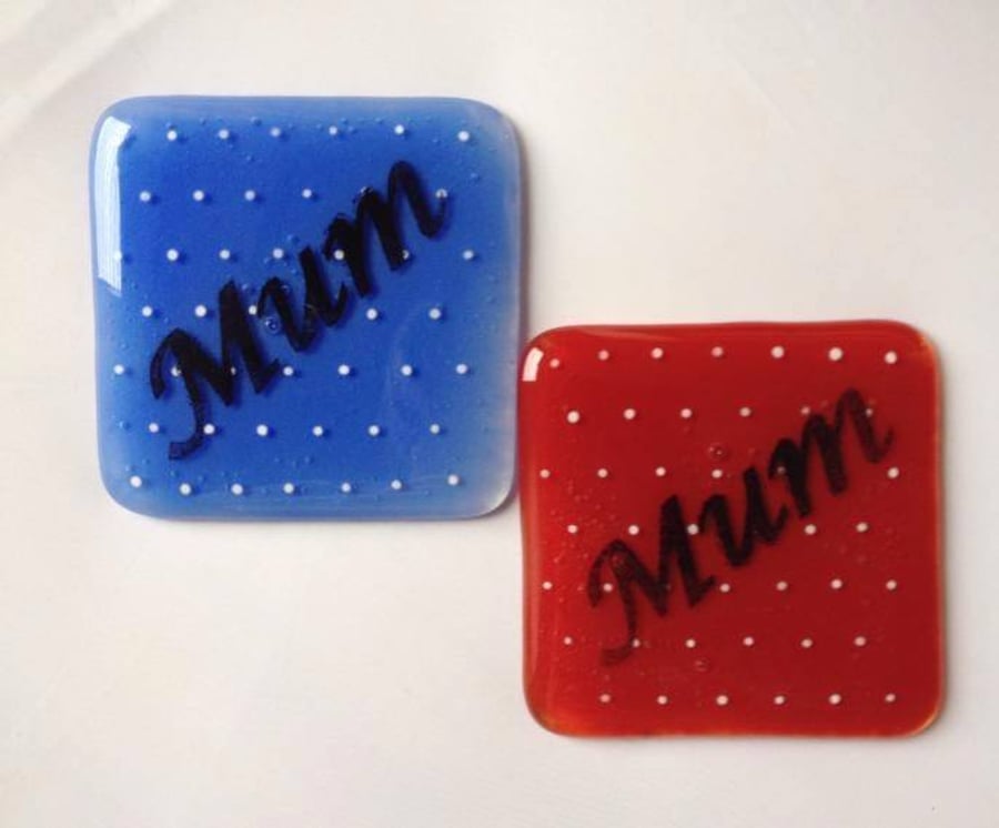 Fused Glass Spotty Mum Coasters, Mothers Day