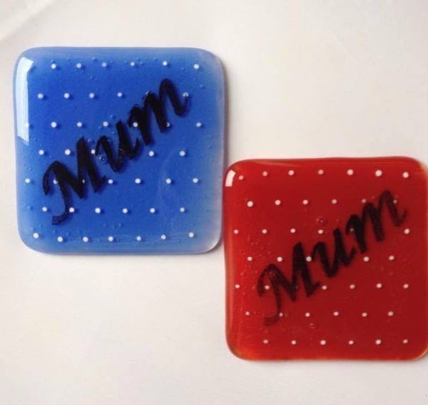 Fused Glass Spotty Mum Coasters, Mothers Day