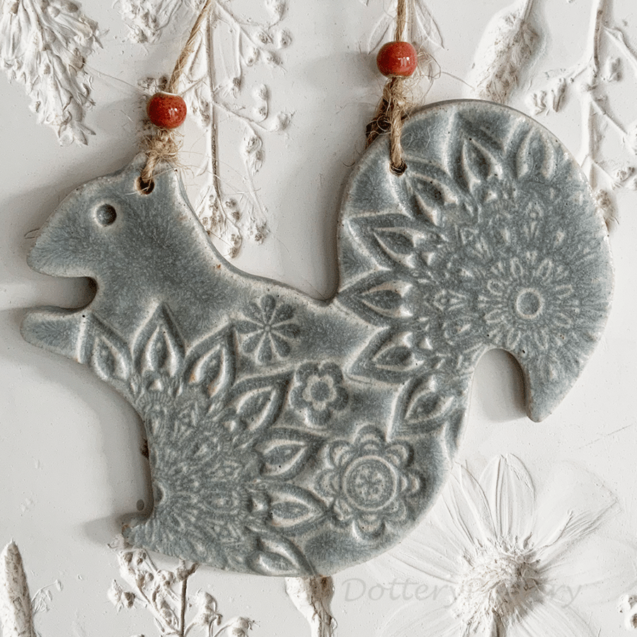 Ceramic squirrel decoration Pottery squirrel woodland creature