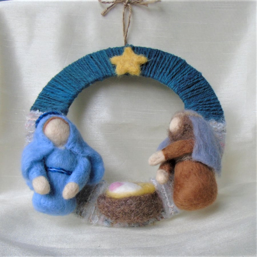 Christmas Nativity Wreath with Needle felt figures