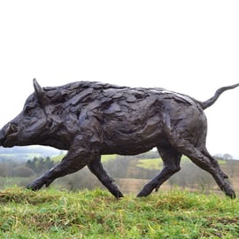 Running Wild Boar Animal Statue Large Bronze Resin Garden Sculpture