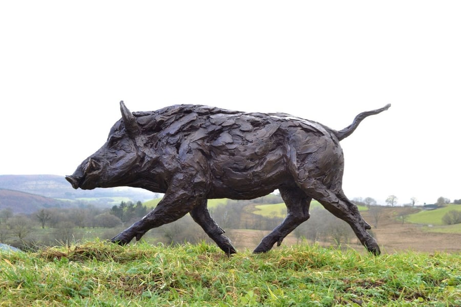 Running Wild Boar Animal Statue Large Bronze Resin Garden Sculpture