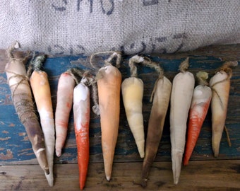 Primitive textile art carrots, prom folk art style carrot decorations, decor