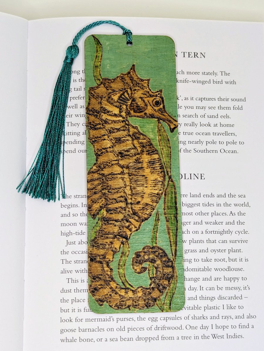 seahorse bookmark - pyrography decorated wooden bookmark, fathers day gift