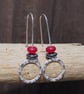HOOPS, Sterling silver dangle hoop earrings, hematite and red jade hoops earring - Image 9