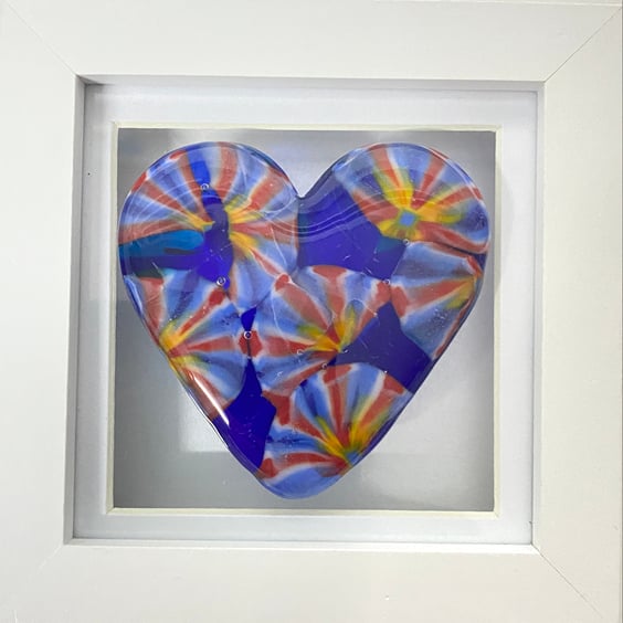 Abstract fused glass heart picture
