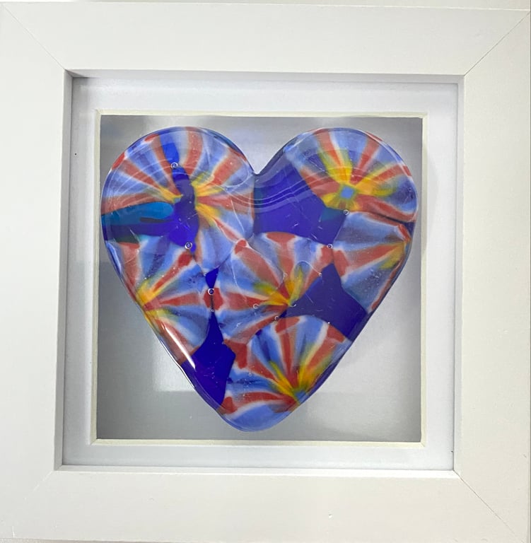 Abstract fused glass heart picture