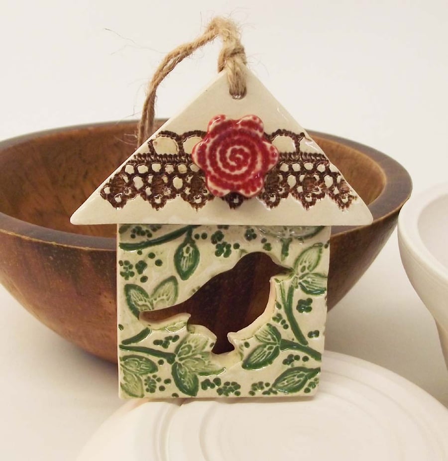 Small Ceramic bird house decoration 