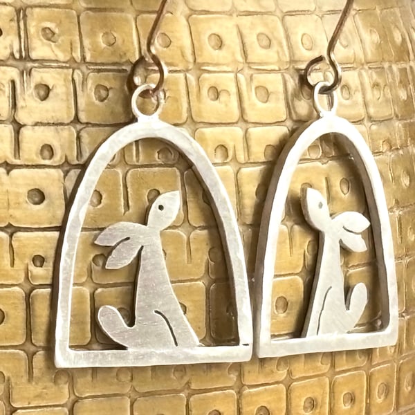 Silver hare drop earrings