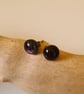 Dark purple sparkly fused glass stud earrings