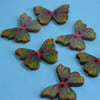 Wooden Butterfly Buttons Green Red 6pk 28x20mm (B17)