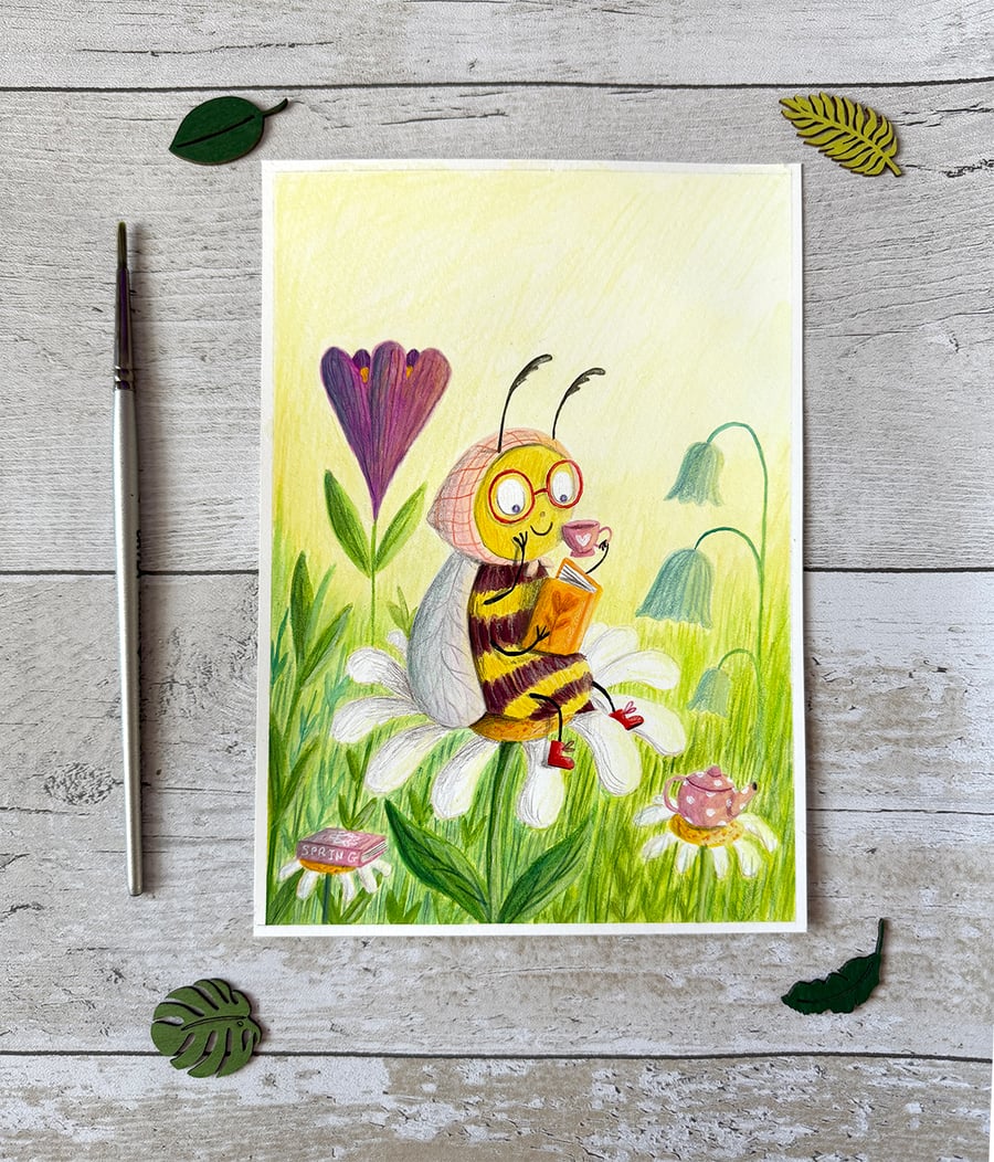 Original Bee Painting - Gouache Painting - One of a kind