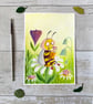 Original Bee Painting - Gouache Painting - One of a kind