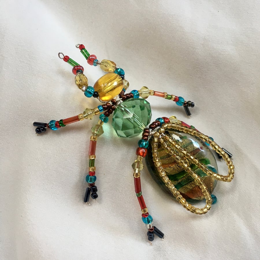 Beaded beetle ornament, bug art, jewelled insect - Folksy