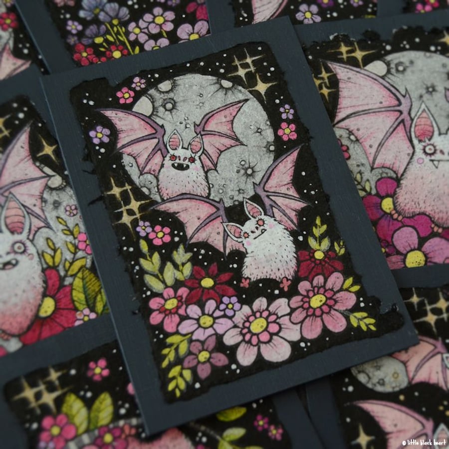 spring blossom bat - original aceo illustration