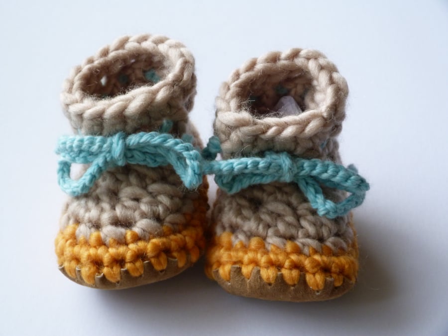 Wool & leather baby boots Biscuit Tangerine 3-6 months