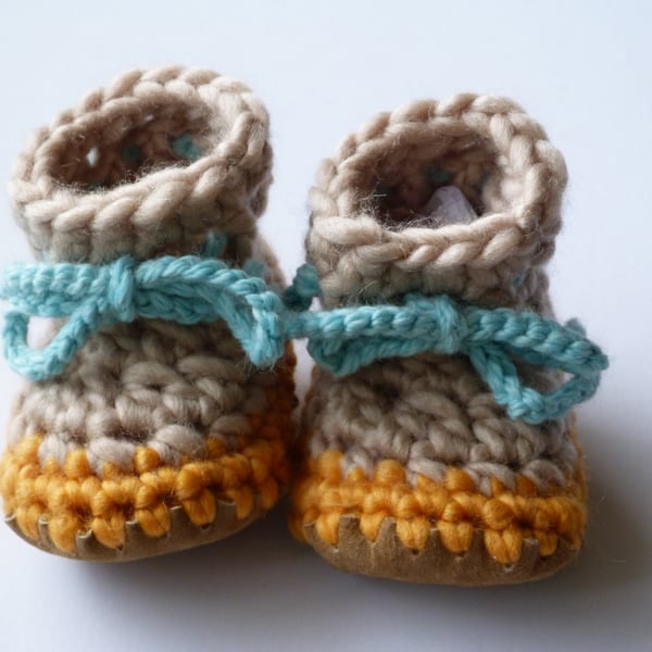 Wool & leather baby boots Biscuit Tangerine 3-6 months