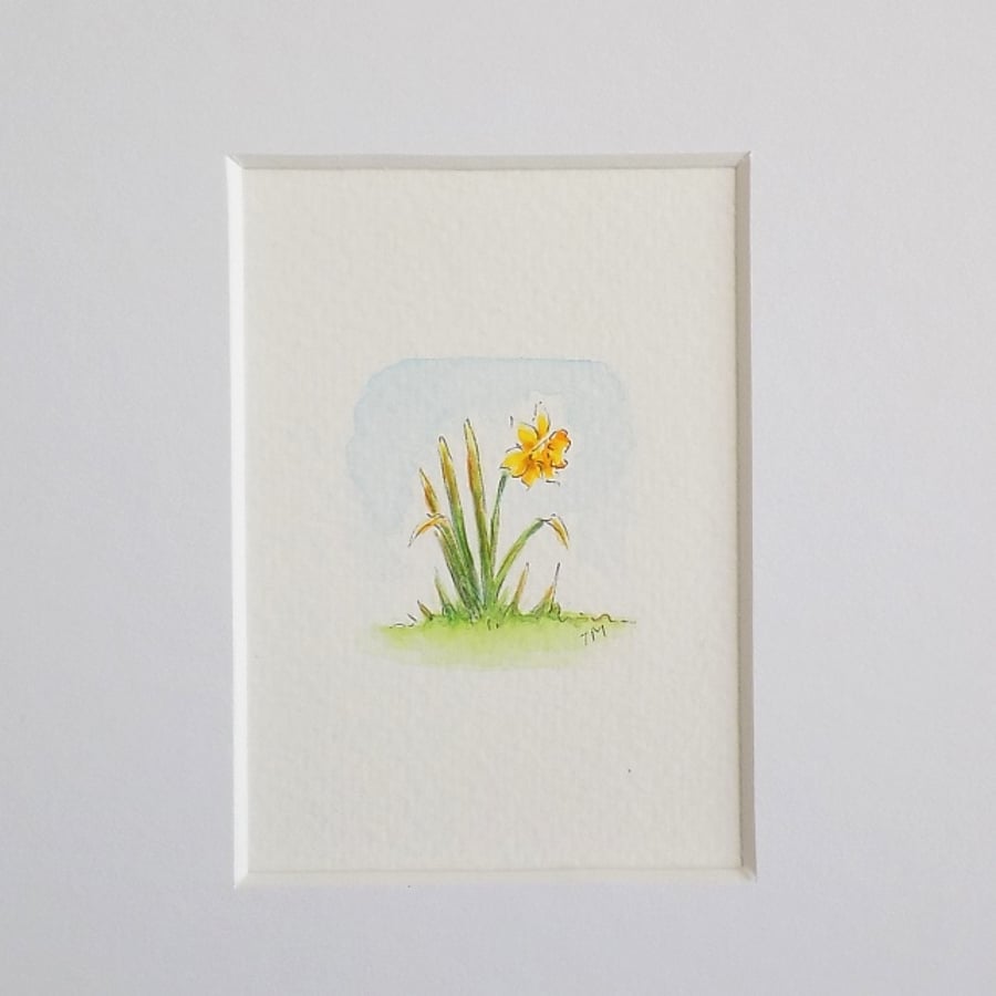 S A L E   Miniature Watercolour Flower Illustration Daffodil  4cm x 3.5 cm