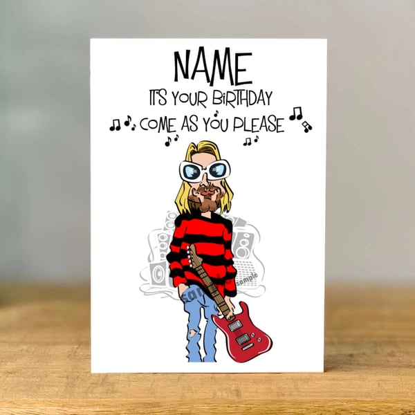 Personalised Rock Music Birthday Card, Kurt, mum, dad, grandad, gran, son