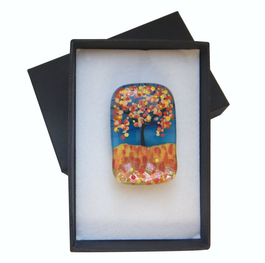 Handmade Fused Glass 'Autumn Tree' Brooch