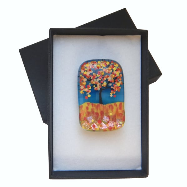 Handmade Fused Glass 'Autumn Tree' Brooch