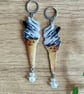 Retro 99 Ice Cream Cone Earrings - Glitter Foodie Dangle Huggie Hoops