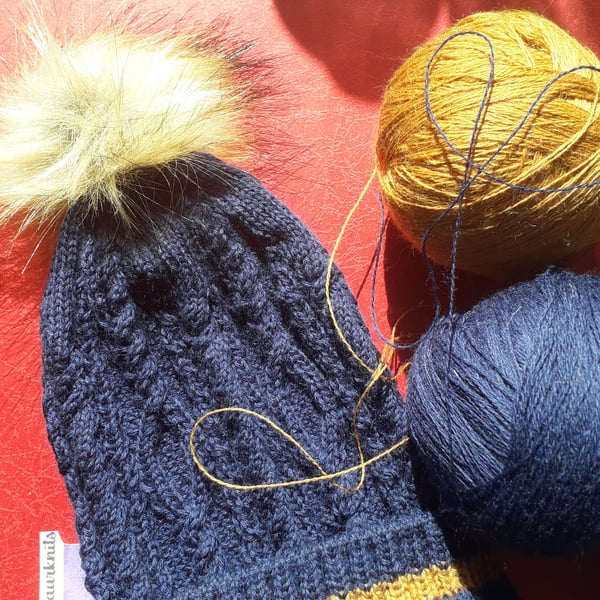 Unisex Handknitted hat in British Pure Wool 2ply