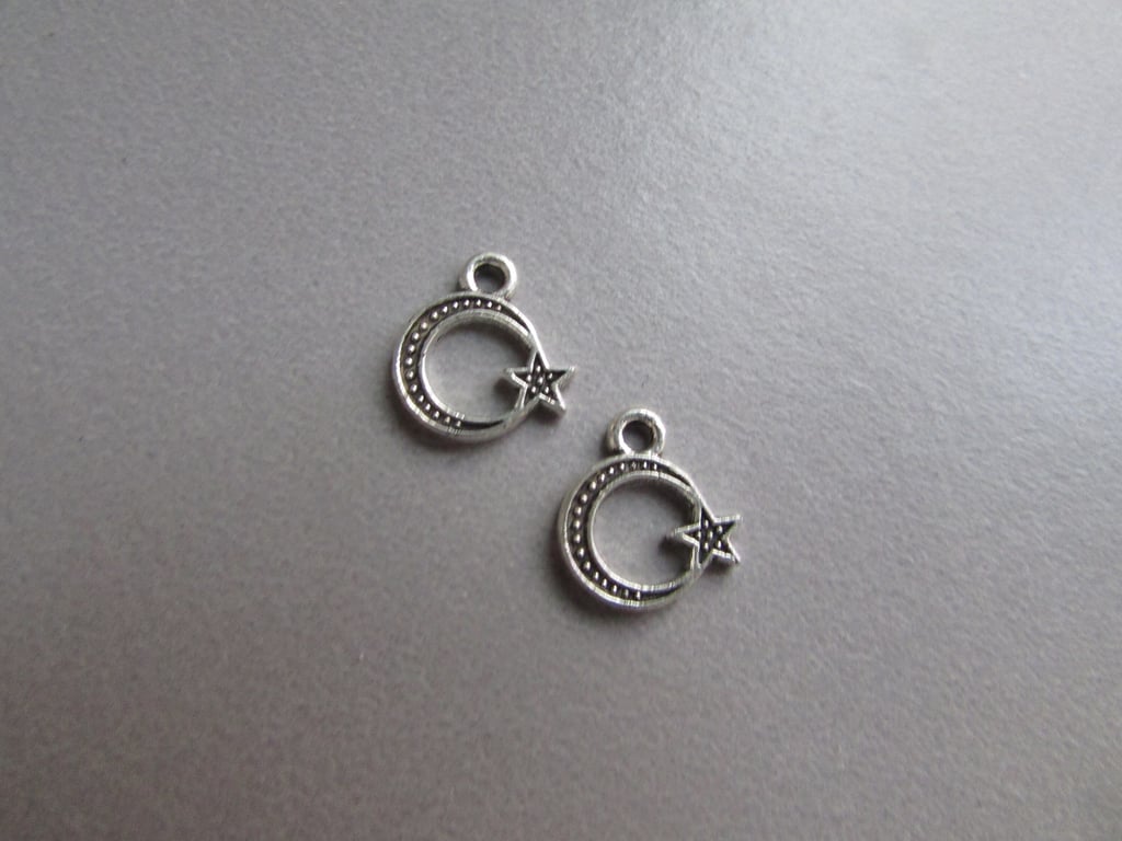 Crescent Moon Star Tibetan Jewellery Charm x 2