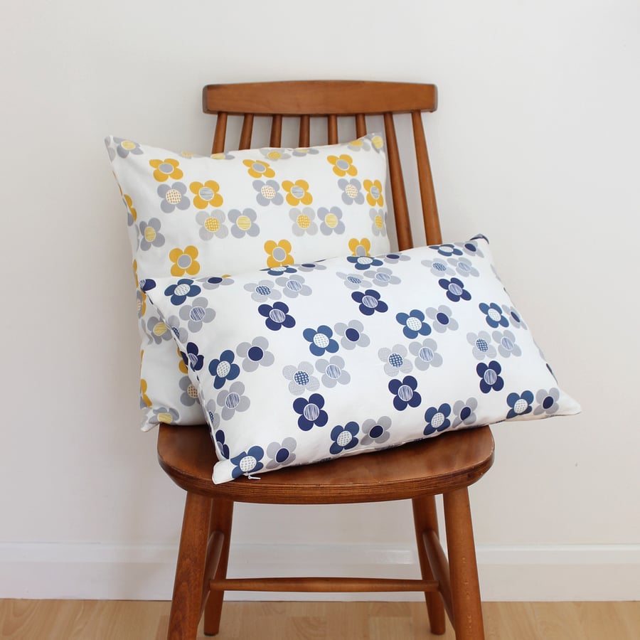 Mod Flower Indigo Blue Fabric Cushion