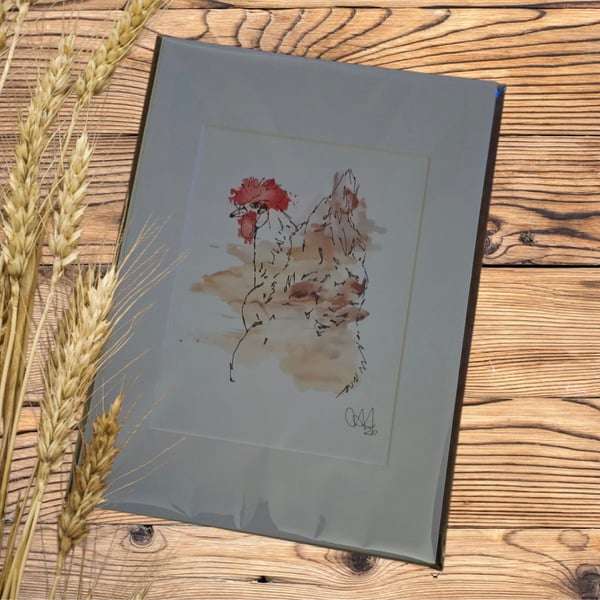 Farm animal Wall Art  Ink & Watercolour Animal Illustrations, chicken 