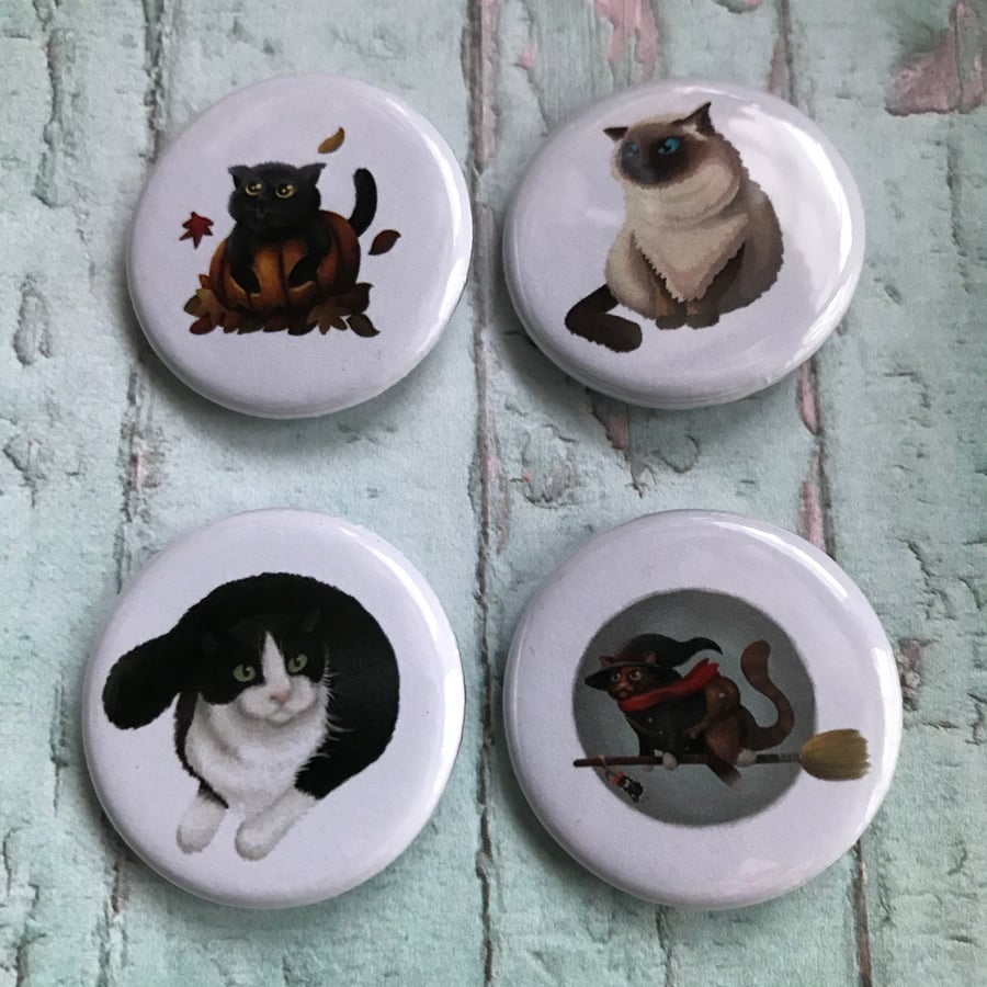 Set of 4 Cat Badges