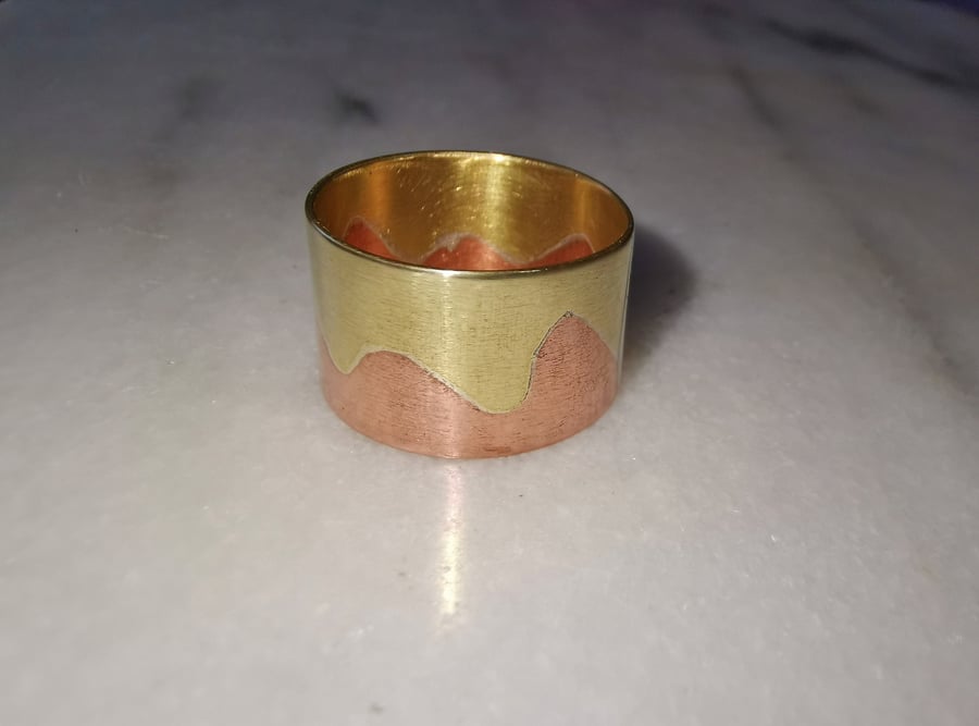 Copper and brass band ring, mixed metal ring