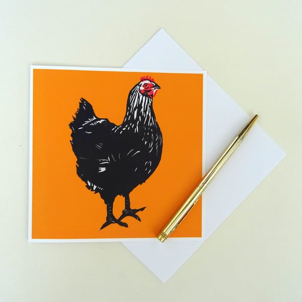 Black Hen Greetings Card - Chicken Print