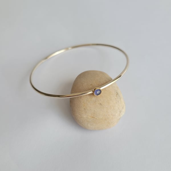 Tanzanite Gemstone Bangle, Recycled Sterling Silver and 9ct Gold Bracelet