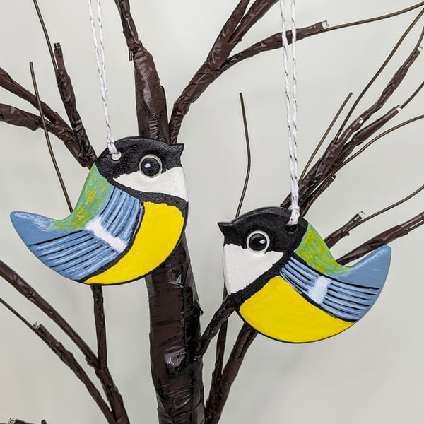 Bird hanging decoration, clay great tit, gift for a bird lover