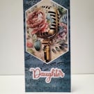 Daughter Birthday Card – Handmade Vintage Microphone Floral Card