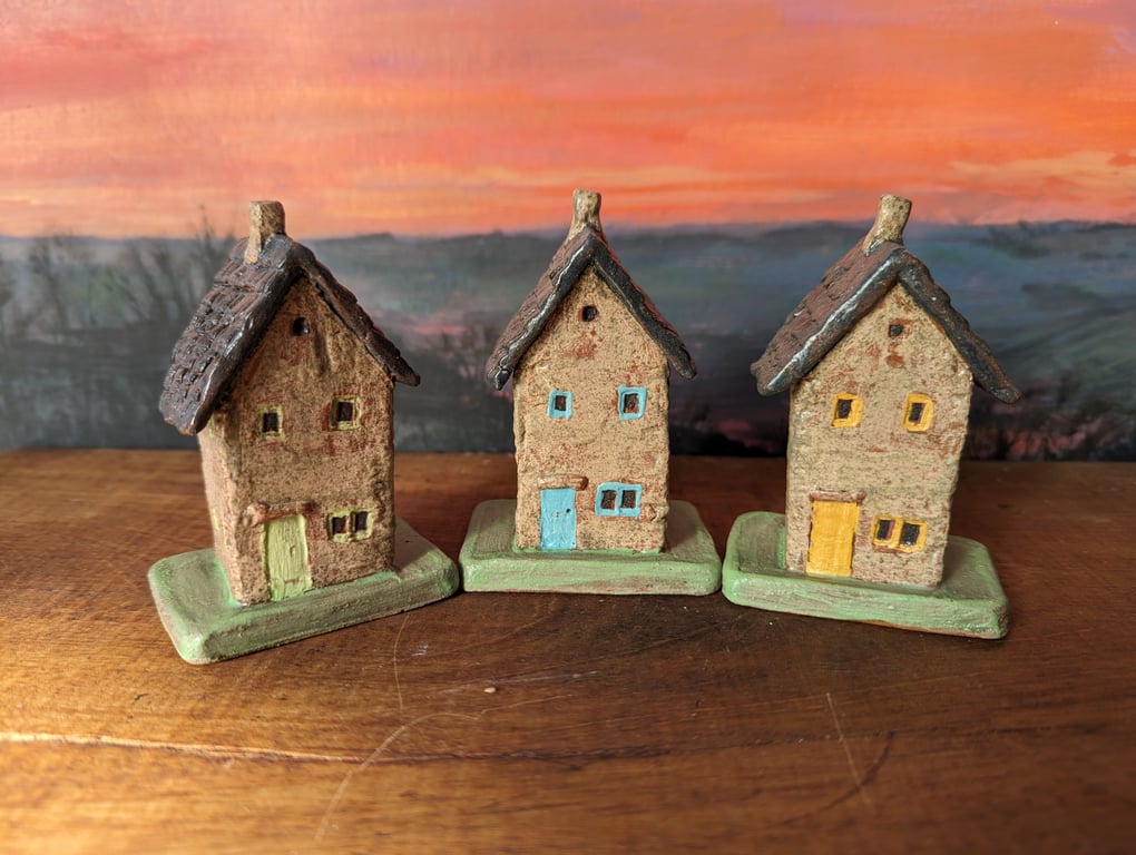 Set of 3 Tiny Cottage style ornaments