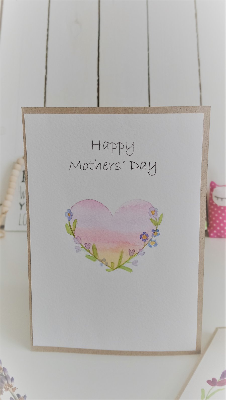 Original Hand Painted Mothers Day Card with Purple & Blue Flower Wreath