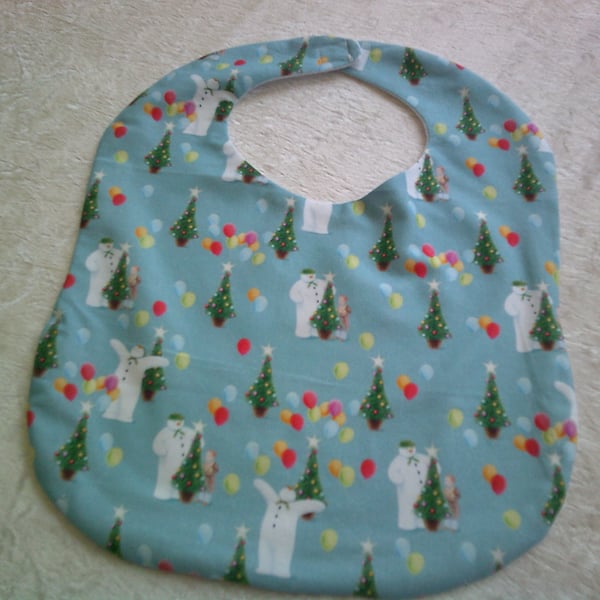 The Snowman on Blue Christmas Bib