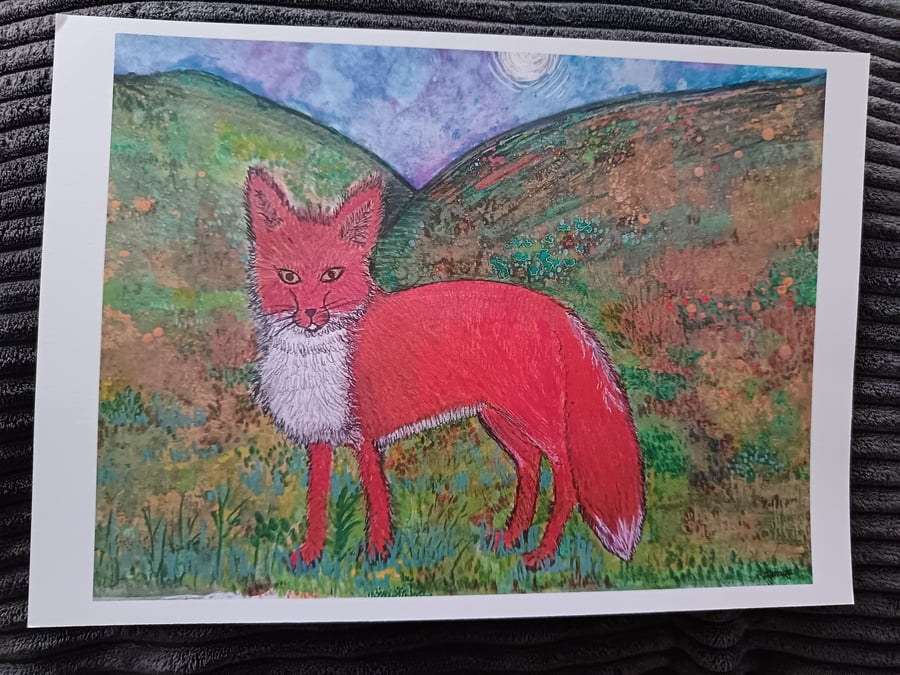 Full Moon Fox: A4 Art Print