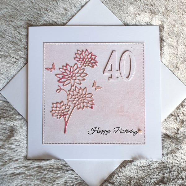 Pink Dahlia 40th Birthday Card 