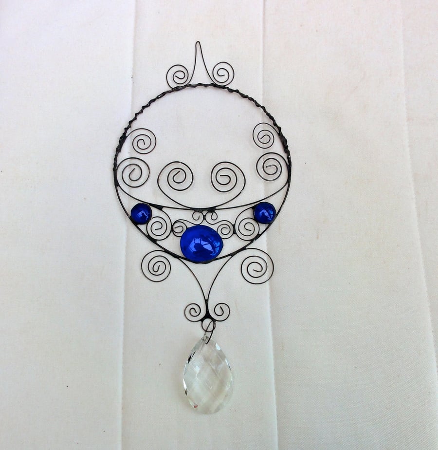 Stained Glass Wire Hanger - Blue Suncatcher