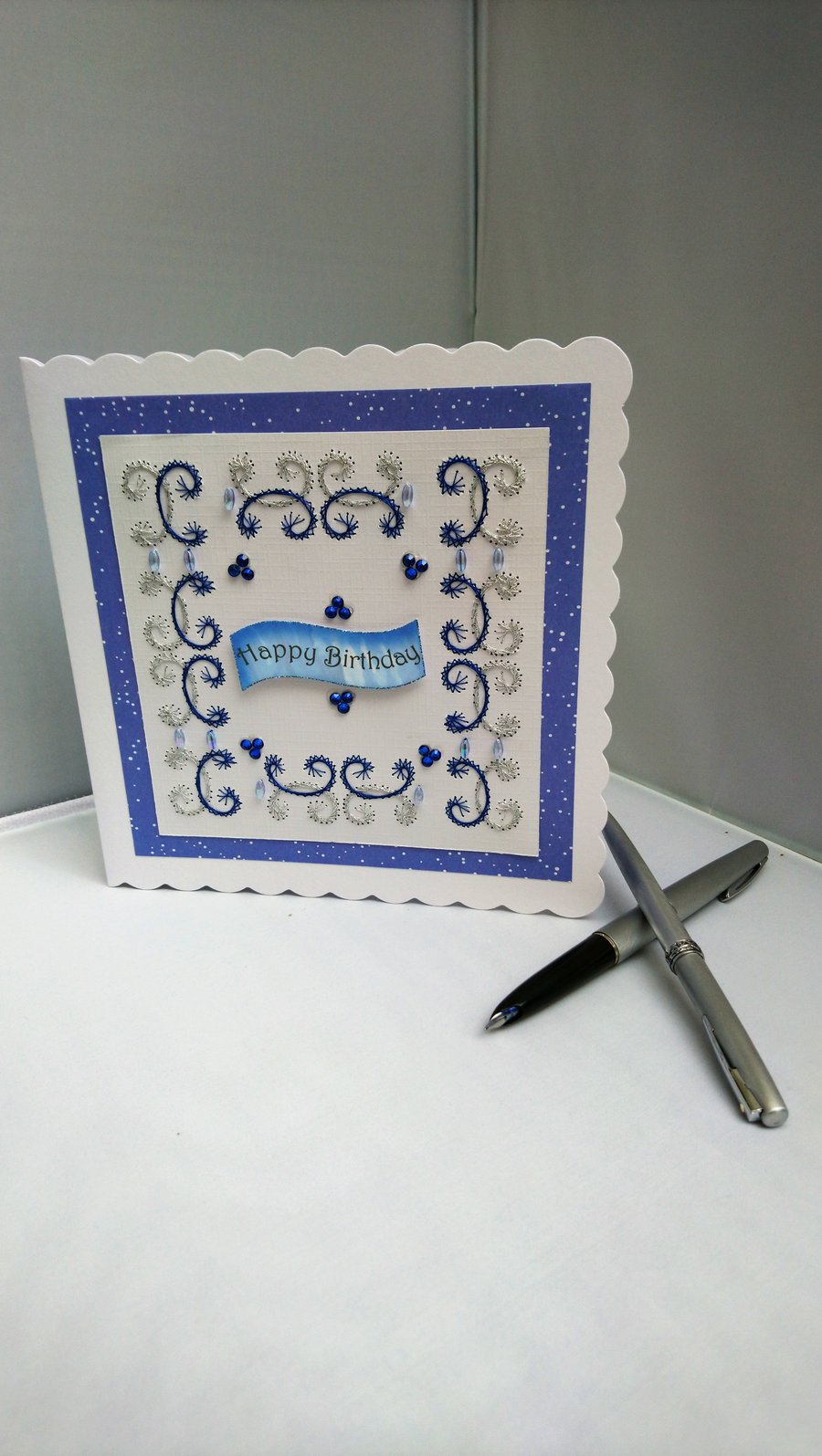 Cards, Birthday Card , Embroidered with Beads 