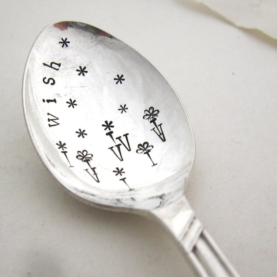 Wish Spoon, Hand Stamped Coffeespoon, Slight Second, perfectly imperfect