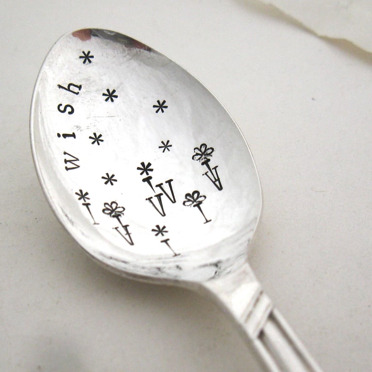 Wish Spoon, Hand Stamped Coffeespoon, Slight Second, perfectly imperfect
