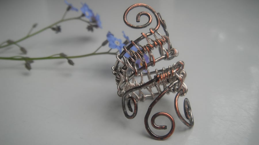 Fancy Celtic Triple Wire Wrap Ring - Distressed Silver Plated